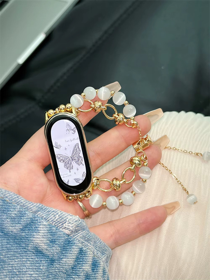 iwujiao Perlen-Armband für Xiaomi Band 10, Mi Band 9, 8, weiß, Gold, NFC - Bild 3