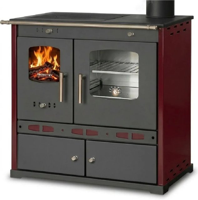 Prometey LTD Holzherd ECO LUX INOX in Bordeaux mit Edelstahlbackfach und rechter Version - Bild 1