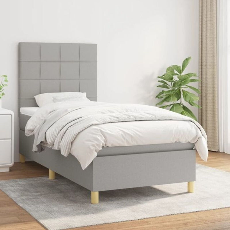 vidaxl Boxspringbett mit Matratze in Grau aus Stoff und Holzwerkstoff, B/T/H: 90 x 190 x 128 cm - Bild 1