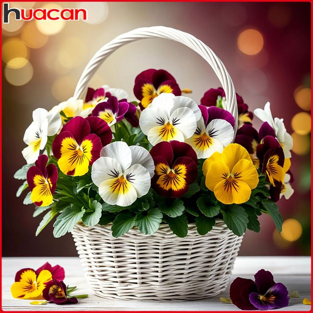 Huacan DIY Diamantmalerei Set Blumenkorb mit floralem Motiv in Multicolour, runde Form für den Tisch, B/T/H: 20 x 20 x 20 cm - Bild 1