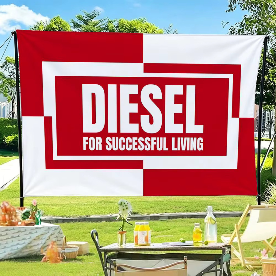 Diesel Wandfahne für den Innen- und Außenbereich in Weiß und Rot, rechteckiges Textil-Banner - Bild 5