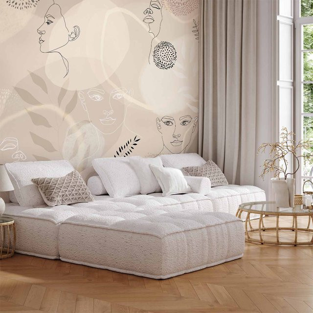 Fototapete mit beige linearer Grafik für deine Wand - Bild 1