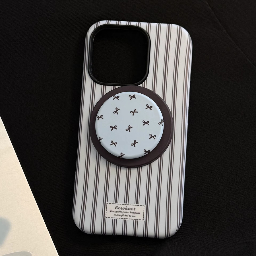 MUQGEW Magnetische iPhone Handyhülle mit koreanischem Streifen-Design und Schleifen-Halterung, stoßfeste Hartschale für iPhone 11 bis iPhone 17 Pro Max - Bild 5