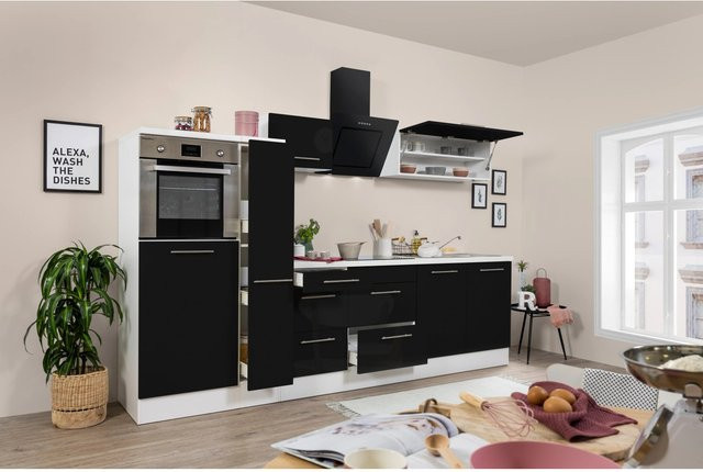 Respekta Premium Küchenzeile modern in Schwarz Hochglanz und Weiß mit Soft-Close-Türen und Schubladen, Breite: 300 cm - Bild 1