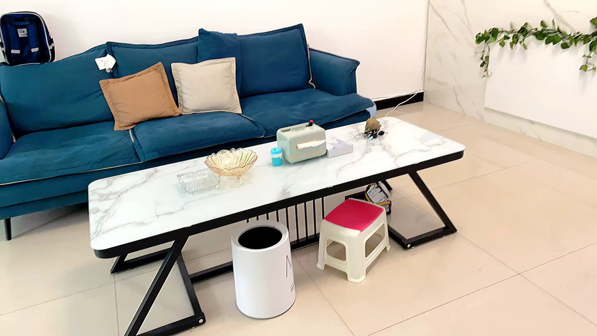 XIUWO Couchtisch mit Marmorstruktur und gehärteter Glasplatte in Schwarz, minimalistischer Mitteltisch für dein Wohnzimmer, B/T/H: 120 x 60 x 45 cm - Bild 3