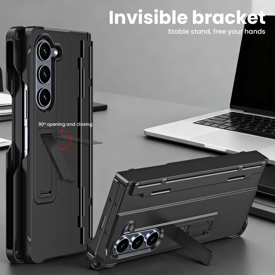 Samsung Klapphülle mit Ständer, Stylus und gehärtetem Glas für Fold7, Fold6, Fold5, Fold4, Fold3 in Schwarz - Bild 2