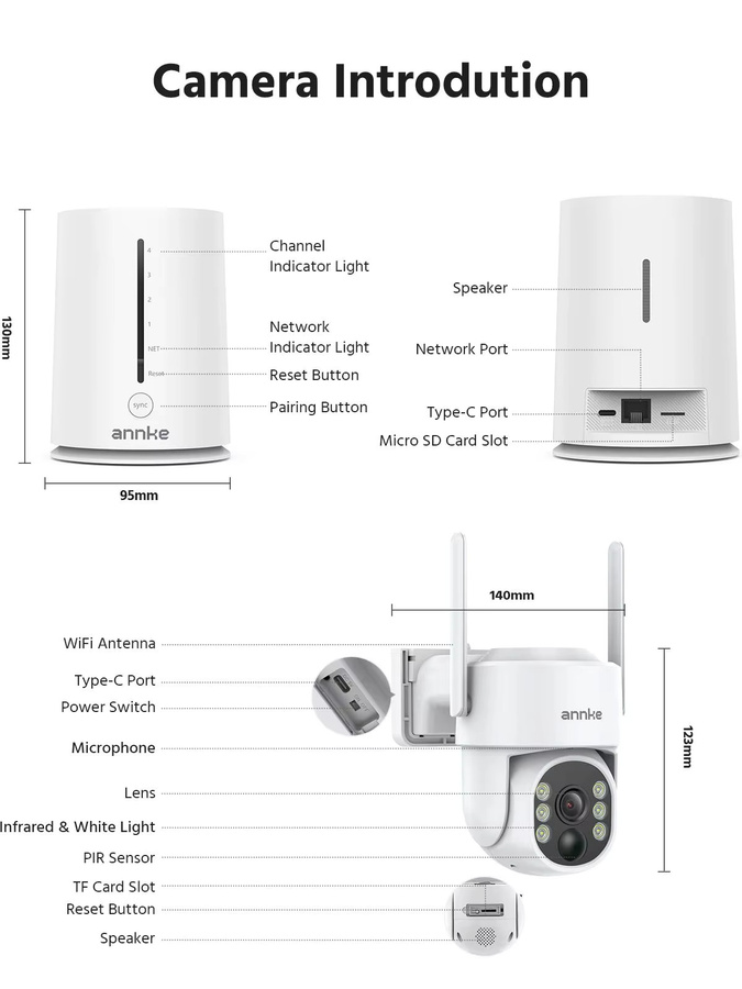 ANNKE 4MP Batterie WiFi Sicherheitssystem mit 4CH drahtloser IP Kamera, PT Auto Tracking und Nachtsicht in Weiß - Bild 4
