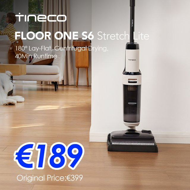 Tineco Floor ONE S6 Stretch Lite Nass-Trockensauger in Weiß mit 180 Grad Liegefunktion, Randreinigung und optimaler Haustierhaar-Entfernung - Bild 1