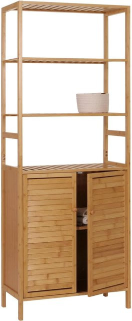 MCW Hochschrank B18 Badschrank aus Bambus und MDF in Braun mit 2 Türen und 4 Regalböden, H x B x T: 168 x 64 x 33 cm - Bild 1