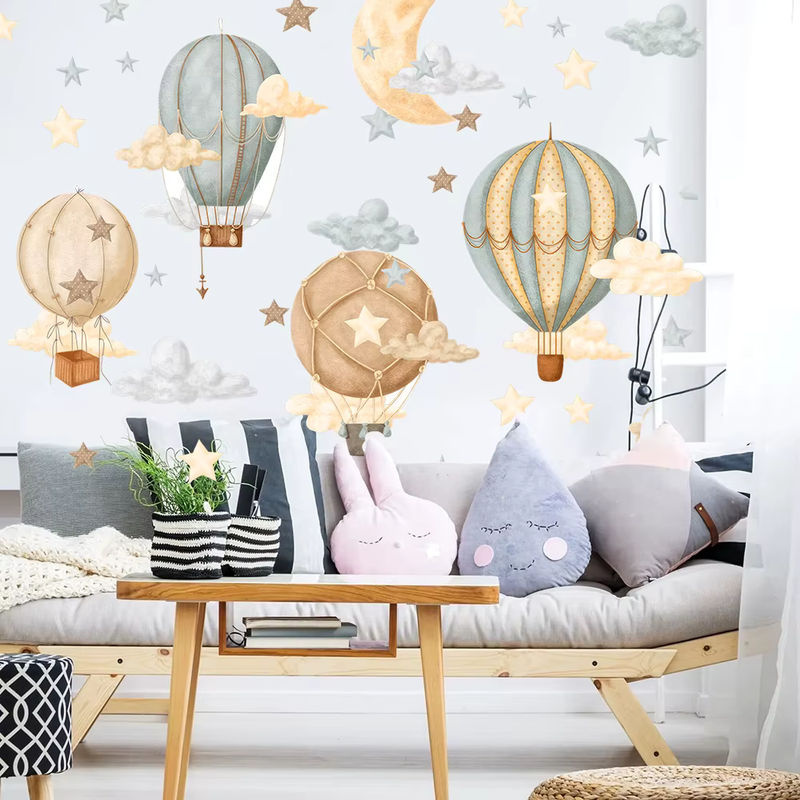 Duruibom Wandtattoo für Kinderzimmer mit Heißluftballons, Mond und Wolken im Vintage Aquarell Design - Bild 2
