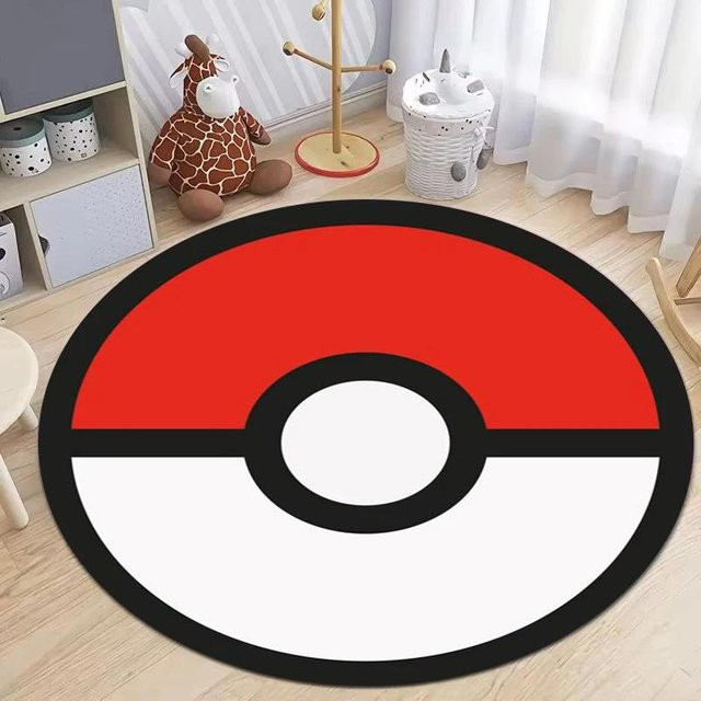 Runder Teppich mit Pokeball Muster von Karpetti in Rot für Wohnzimmer, Schlafzimmer und Kinderzimmer, Durchmesser: 40 cm - Bild 1