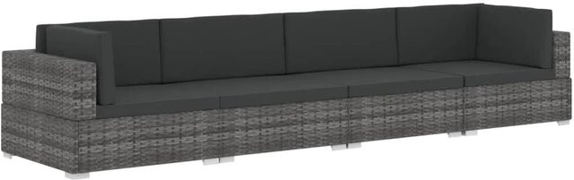 vidaXL 4-tlg Garten-Sofagarnitur in U-Form aus Poly Rattan in Anthrazit mit Sitzkissen und Rückenkissen - Bild 1