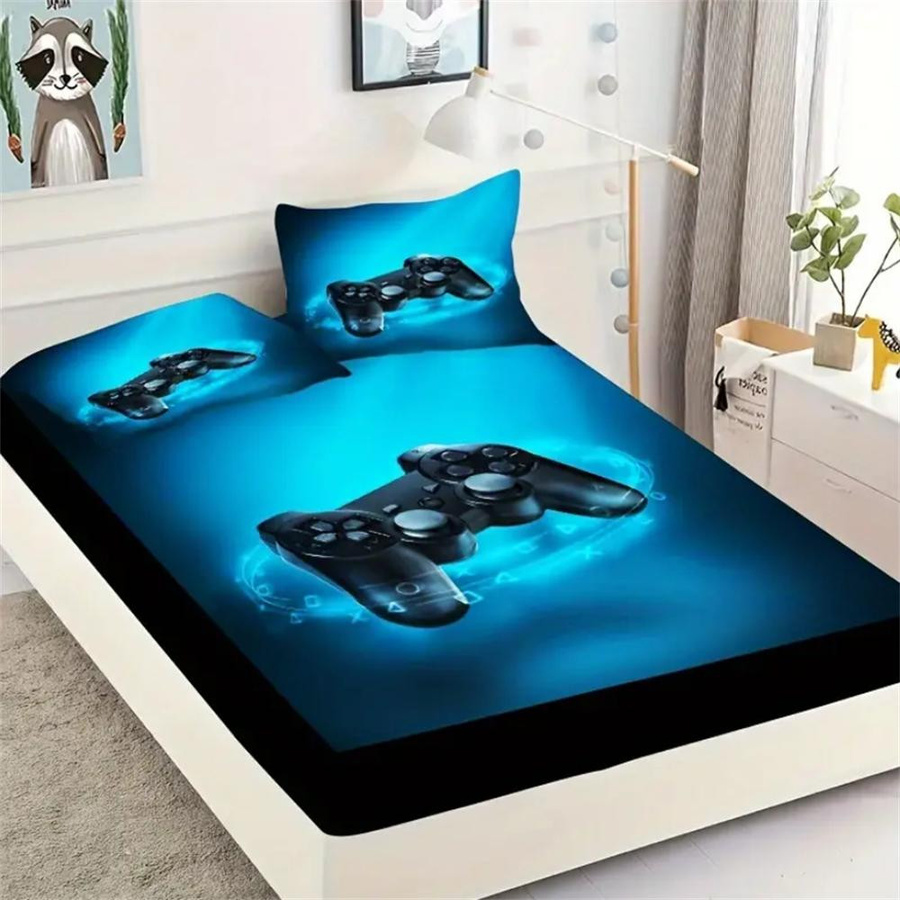 2-teiliges Spannbettlaken-Set mit Gamepad-Print inklusive Kissenbezügen, weiches Bettwäsche-Set für Matratzen, H x B x T: 25 x 90 x 190 cm - Bild 2
