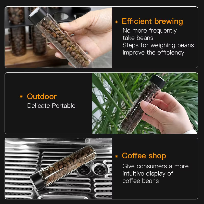 CafeGaGa Kaffeebohnen Lagerungs-Display-Rack mit Glasröhren und Auslassventil in Transparent - Bild 2