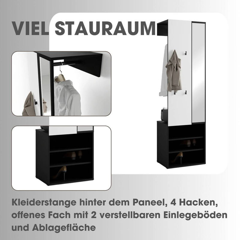 Garderobenset byLIVING ANDORRA modern in Schwarz und Weiß, B/H/T: 55 x 187,5 x 40,5 cm - Bild 3