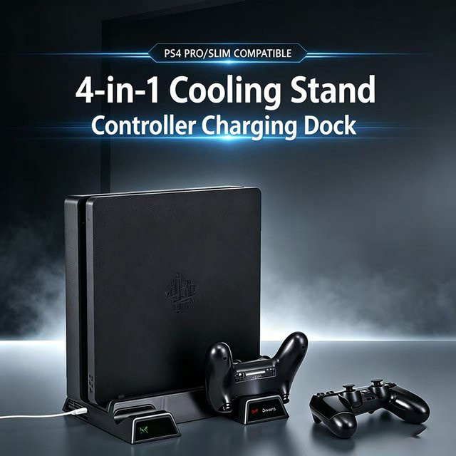 Sony PlayStation PS4 PS4 Pro Slim Stand Fan und Controller Docking Station in Schwarz - Bild 1