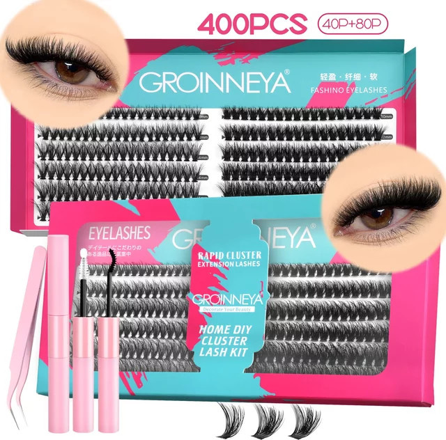 GROINNEYA DIY Wimpern-Cluster-Set, Wispy-Volumen, gemischtes Tablett - Bild 1