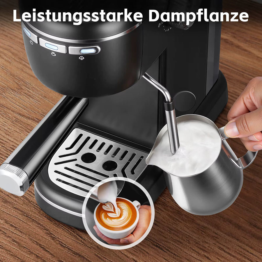 SNDOAS Espresso-Kaffeemaschine in Schwarz aus Edelstahl mit 1100 W, 15 Bar und abnehmbarem 1,2 l Wassertank - Bild 4
