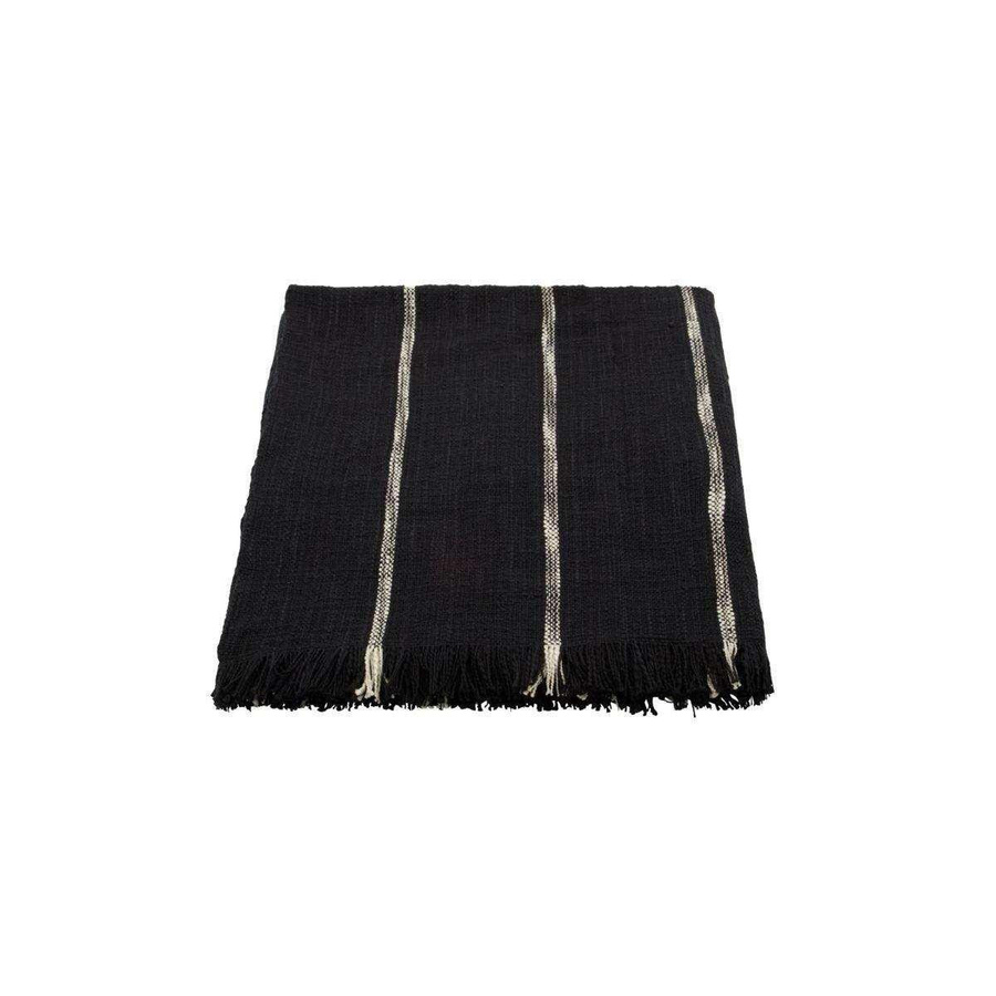House Doctor Plaid Tuur Decke aus Baumwolle gestreift schwarz Off-White Grau B/T: 180 x 130 cm - Bild 1