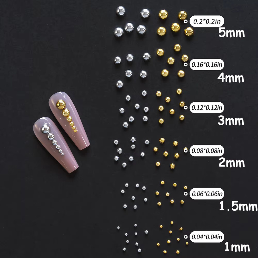 HotPress Nagel Charms, Gold Silber, Halbrund und Rund, Stahl, Metallic - Bild 4