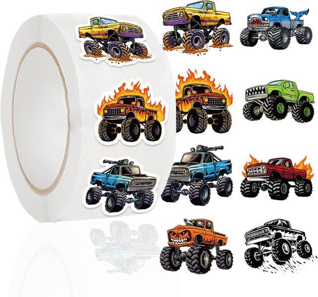 500 Stück Kinder Monster-Truck Aufkleber aus PVC in Multicolour für Tagebuch, Tasse und Handyhülle von LanLanStickersWorld - Bild 1