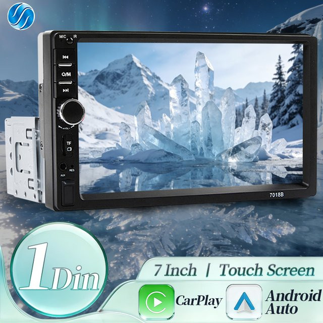 Hippcron 7-Zoll Autoradio 1DIN mit Bluetooth, Carplay und Android Auto, universeller Touchscreen Radioplayer in Schwarz - Bild 1