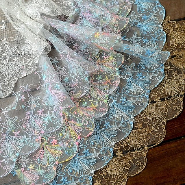 QRTRIM Besticktes Spitzenband mit 3D Blumen als Nähzubehör für DIY-Hochzeitskleider, Multicolour, Breite: 15 cm, Länge: 1,83 m - Bild 1