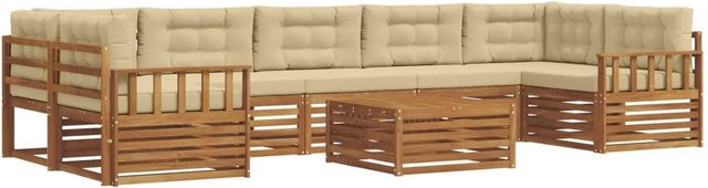 vidaXL Outdoor-Sofagarnitur 8-teilig aus Massivholz Akazie in Natur und Beige mit wetterfesten Kissen - Bild 1