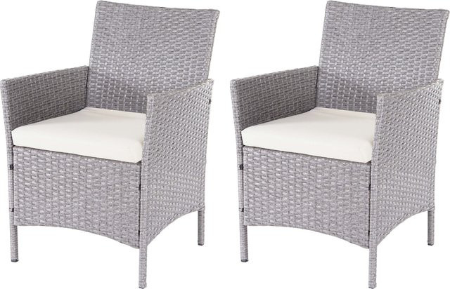 2er-Set MCW Poly-Rattan Gartensessel Halden in Grau mit Kissen in Beige - Bild 1