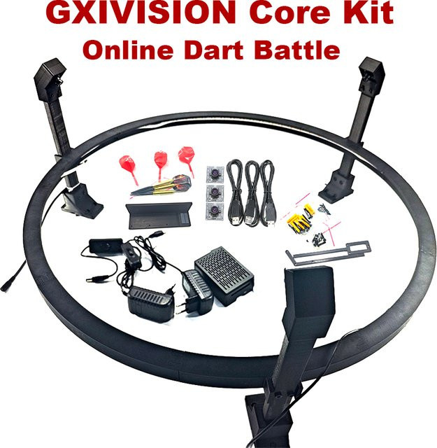 GXIVISION Core Kit für Autodarts DIY-Hardware-Set in Schwarz mit Mikrocomputer, 3 Kameras, Halterung und Dart-LED-Lichtring - Bild 1