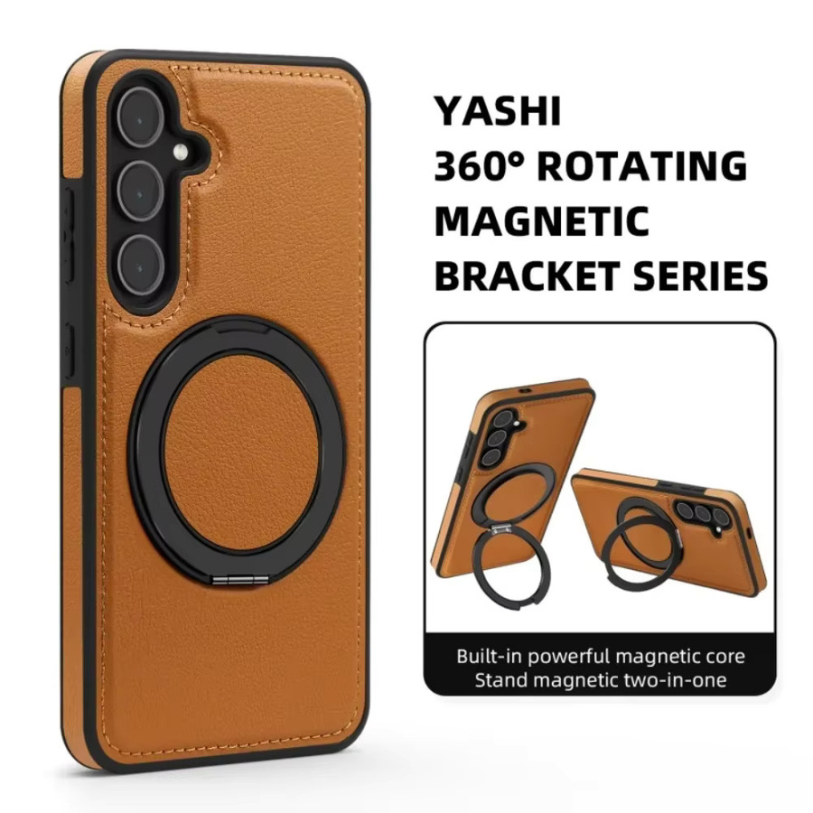 Magnetische Stoßfeste Schutzhülle mit Leder-Muster und Standfunktion für Samsung Galaxy S25 S26 S24 S23 Ultra Plus S25 FE in Orange mit MagSafe Kompatibilität - Bild 2