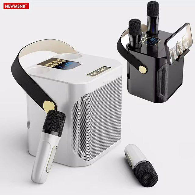 Tragbarer Bluetooth Karaoke-Lautsprecher mit Mikrofon und Subwoofer von AyeBeau in Weiß - Bild 1