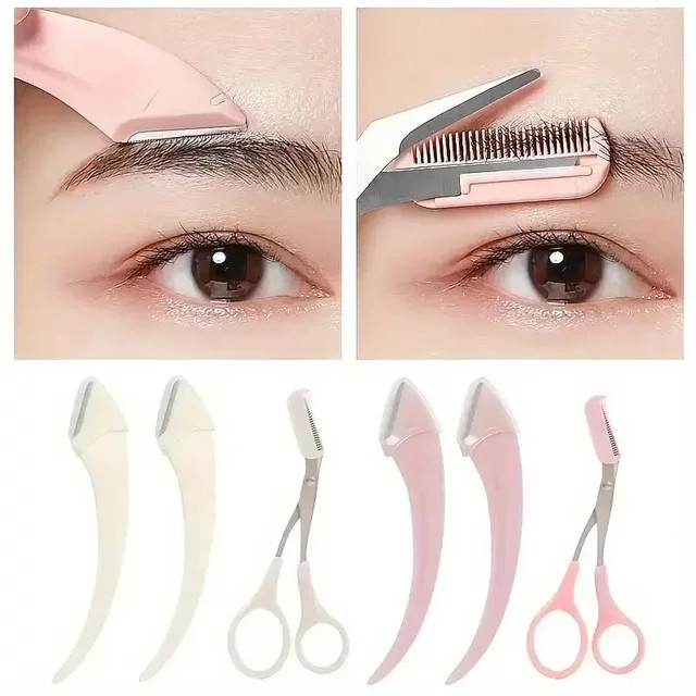 3-teiliges Augenbrauentrimmer-Set für Damen, Augenbrauenrasierer und Schere mit Kamm - Bild 1