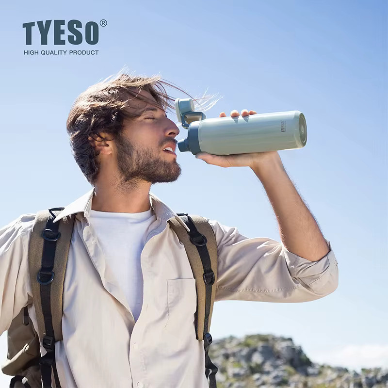 TYESO Thermosflasche aus 304 Edelstahl in Grau mit Flip-Verschluss als isolierbarer Sport-Isolierbecher für Outdoor und Fitness - Bild 2