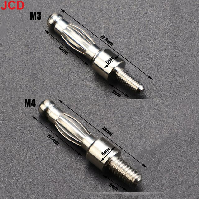 JCD 10er Set Bananenstecker 4 mm in Silber mit M3/M4 Schraubgewinde und Druckstangenkopf - Bild 1