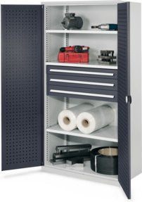 Kappes Schwerlastschrank OMT Mod. 43 aus Stahl mit Lochplatten an den Türen, Farbe: Grau (RAL 7035/7016), B/T/H: 100 x 60 x 195 cm - Bild 1