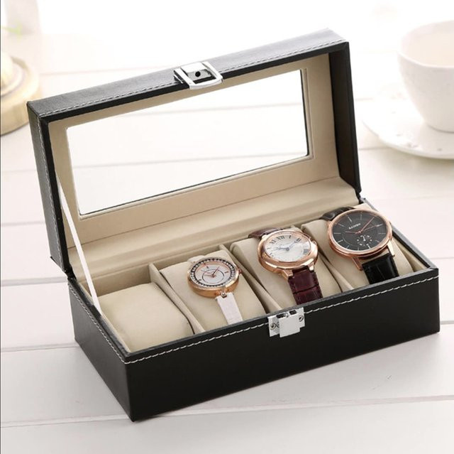 DELESYS Uhrenbox mit Schloss, 4 Positionen, Schwarz, Kunststoff, Unisex - Bild 1