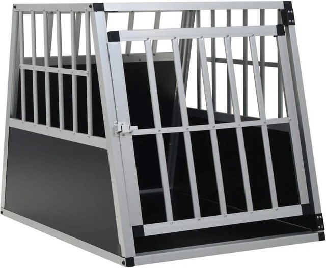 vidaXL Hundetransportbox mit Einzeltür aus Aluminium und MDF in Silber, B/T/H: 65 x 91 x 69,5 cm - Bild 1