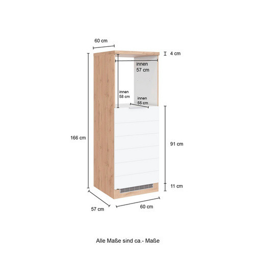 HELD MÖBEL Kombinierter Backofen-Kühlumbauschrank Faro in Grau, B/T/H: 60 x 60 x 166 cm - Bild 1