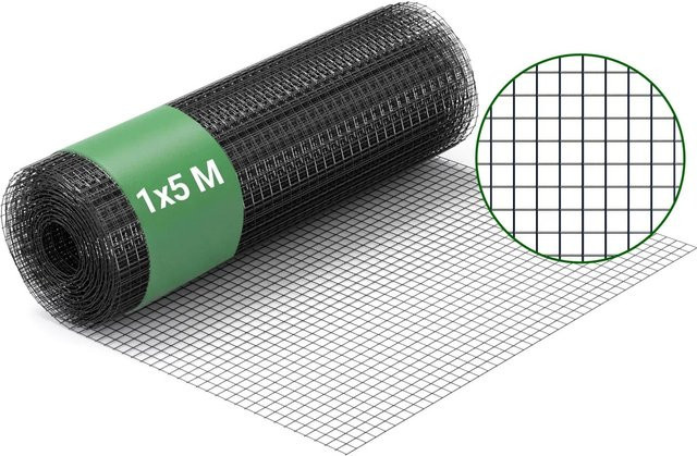 Wiltec Maschendrahtzaun aus Stahl mit PVC-Beschichtung in Schwarz, Höhe: 100 cm, Länge: 5 m, Maschenweite: 12 x 12 mm, Drahtstärke: 0,9 mm - Bild 1