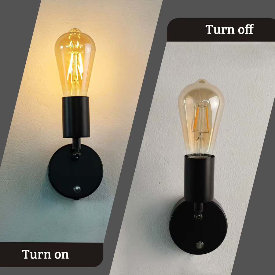 Nordic Retro Wandlampe Schwarz mit Fernbedienung und Touch-Schalter, dimmbar, 6W, E27, mit 5200mAh Akku für Wohnzimmer und Nachtbeleuchtung - Bild 2