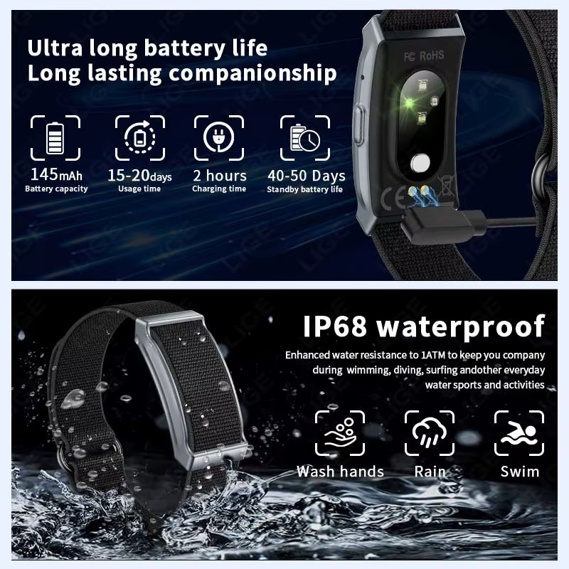 LIGE Smartwatch für Herren in Schwarz mit Herzfrequenzmessung, HRV, Schrittzähler und Anruf-Erinnerung, IP68 wasserfest, kompatibel mit Android und iOS - Bild 5