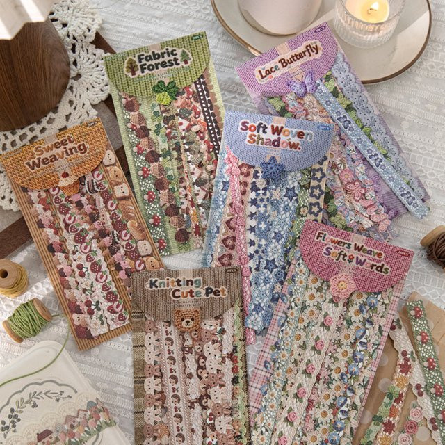 Mr.Paper DIY Journal Scrapbook Deko Bastelbedarf: 20 Stück handgemachte Häkel-Serie Stoff-Textur Aufkleberstreifen aus Hartkarton, Mehrfarbig - Bild 1