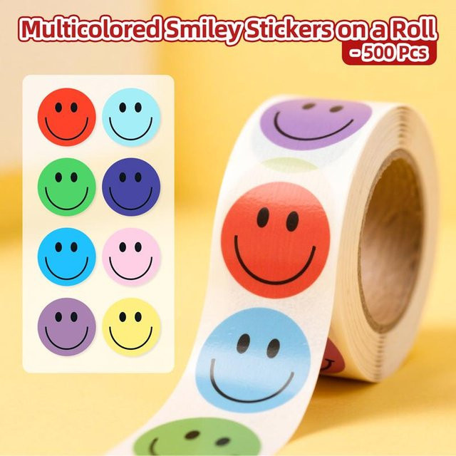 Lächelndes Gesicht Emoji Aufkleber, 500 Stück, multicolor - Bild 1