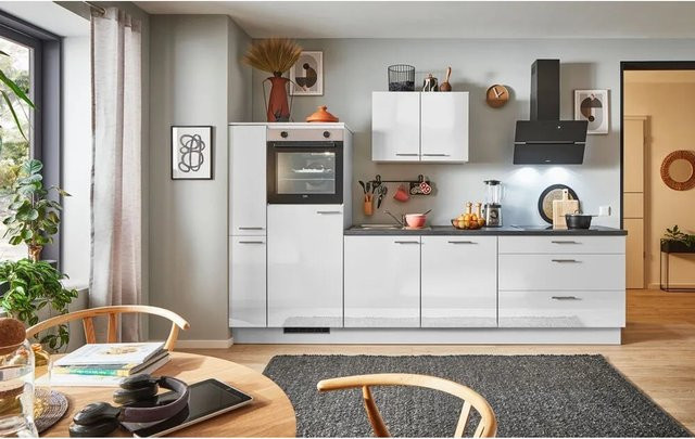 pino Küchenzeile Lichtgrau Hochglanz mit 1 Seitenschrank und Anschlag L Breite: 290 cm - Bild 1
