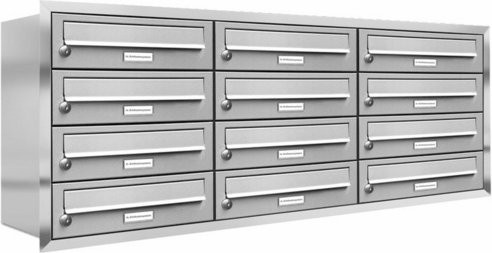 AL Briefkasten für 12 Parteien, Unterputzmontage, silberfarben, B/H/T: 153,382 x 50,0 x 27,5 cm - Bild 1