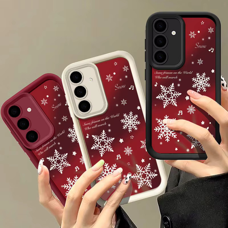 Schneeflocken Handyhülle für Samsung Galaxy S25 S24 S23 S22 Ultra FE A56 A36 A26 A16 A17 A55 A54 A15 5G in Rot mit Randabdeckung - Bild 1