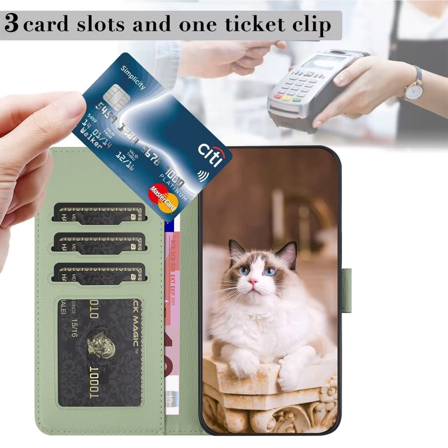 HKNR Leder Handyhülle mit Katzen-Design als Brieftasche für Samsung Galaxy S25 S24 S23 S22 S21 S20 Ultra Plus FE A16 A26 A36 A56 in Schwarz oder Grün - Bild 3