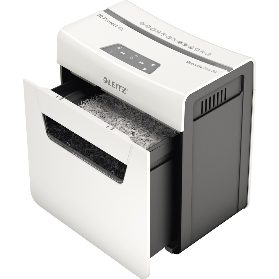 Leitz IQ 6X Protect Premium P4 Aktenvernichter in Weiß mit Partikelschnitt 4 x 40mm und 10l Fassungsvermögen - Bild 2