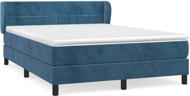 vidaXL Boxspringbett mit Matratze in Dunkelblau aus Samt, Hybridbett mit Taschenfederkern, B/T/H: 140 x 190 x 78 cm - Bild 1